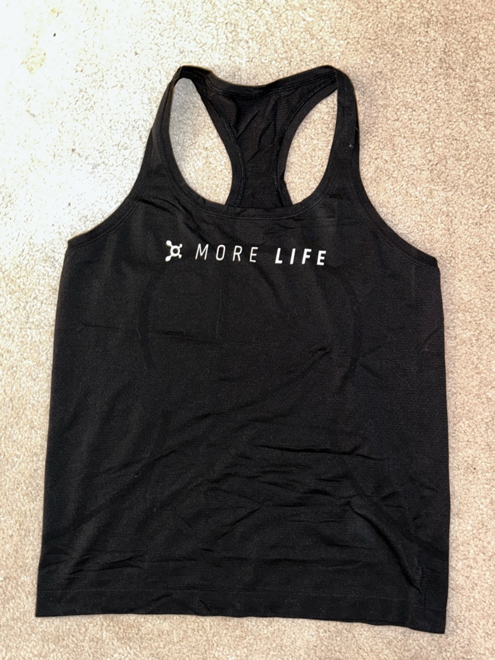 lululemon athletica Black Racerback Swiftly Tech Tank with "More Life" OTF 🧡